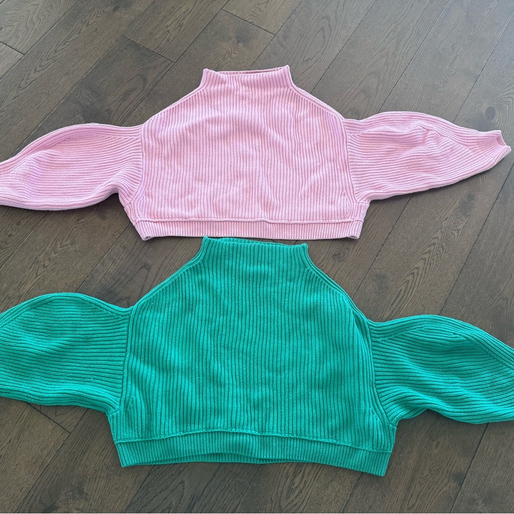 Free People Oversized Mock Neck Knit Sweaters - Pink & Teal